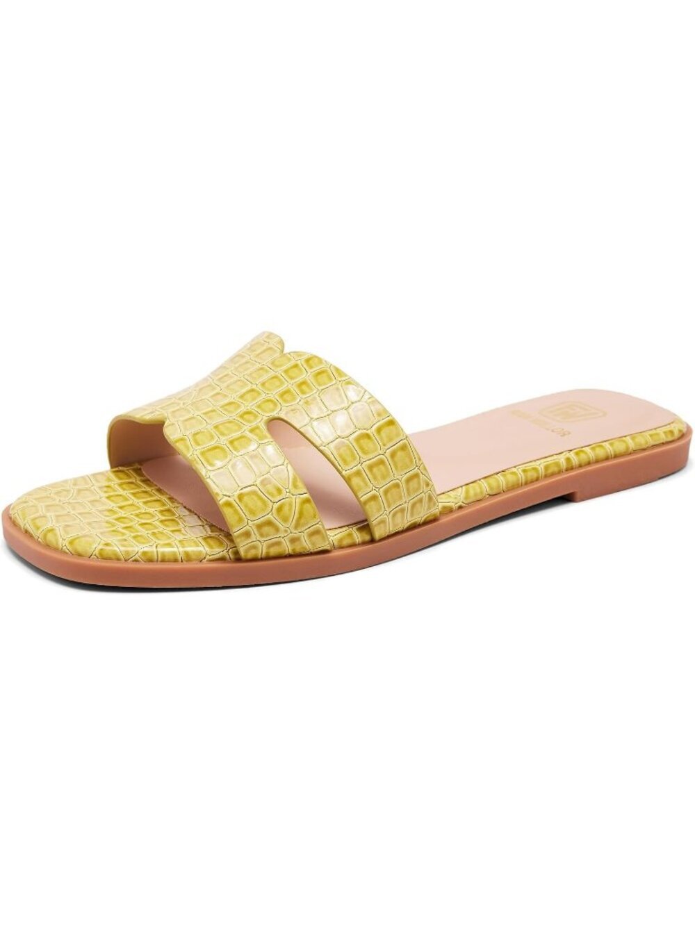 Women's Green Flat Comfortable Slides Fashion Square Open Toe Slip Beach Sandal